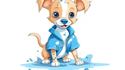 kids style illustration of a cute dog in blue torn pants