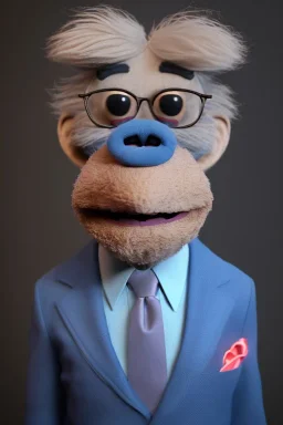 Waist up muppet Portrait, joe Biden as muppet doll, Blue suit retro style, photo studio, blue background, unreal engine 5, concept art, art station, god lights, ray tracing, RTX, lumen lighting, ultra detail, volumetric lighting, 3d.