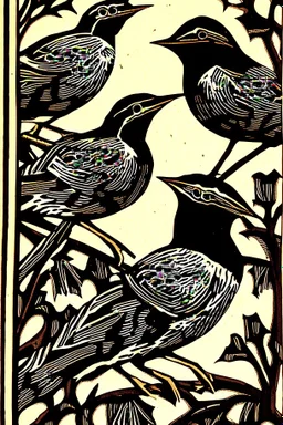 birds woodcuts