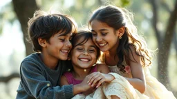 Beautiful happy telepathic young boys and girls playing together, finesse, devotion, serendipity, best friends, exquisite composition, beauty, magic, fantasy, close foreground detail, beautiful intricate insanely detailed octane render, 16k artistic photography, photorealistic concept art, soft natural volumetric cinematic perfect light, chiaroscuro, award-winning photograph, masterpiece