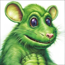 fantasy 90's tcg art of a mutant green rat creature that's cute