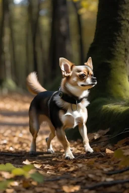 chihuahua going on a walk in the woods alone