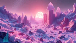 landscape covered in crystals that looks futuristic with futuristic lighting, realistic rendering