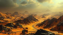 landscape covered in sulfur that looks futuristic with futuristic lighting, realistic rendering