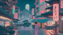 soothing 80s Japanese city ,