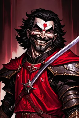 Strahd von Zarovich smiling, holding a bloodied sword