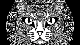 Cat's head, cartoon style, black and white, on LSD