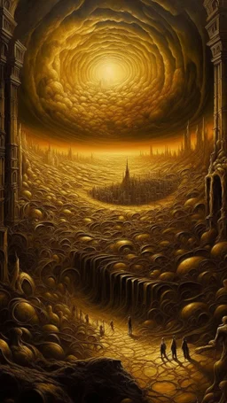 oil painting of a city of gold That lies in the distance