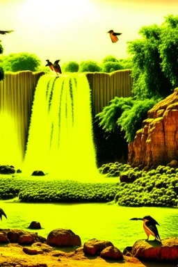 Sudan, waterfall, birds and hot sun