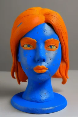 Girl face indigo rubber effect in all body with orange sponge hair