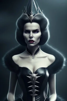 portrait of teresa orlowski as evil queen in black leather gown, leather, angry, stern look, volumetric lighting, particales,highly detailed,cinematic, deep colours,8