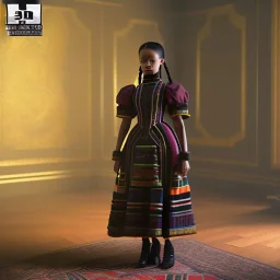 Full body, 3d render,kente scene, Jenna Ortega, Wednesday addams 1800's women style, 1800's hair style, 1800's women clothes style, hyper realistic, octane render, unreal engine 5, 8k, palace background, uhd