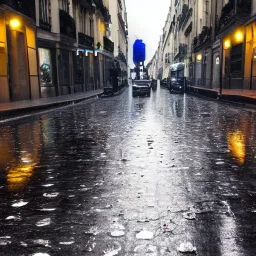 Cyberpunk street view in night , paris , rain, ground reflection