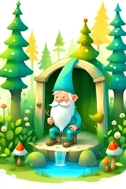 Illustration children a gnome on wc in the forest