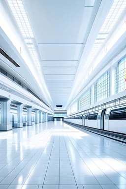 A sleek and spacious metropolitan train station, bathed in vivid, white light, representing a contemporary backdrop for a sophisticated product launch or advertising campaign