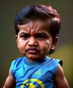 Raj kootrappali toddler, full body, dramatic lighting, angry, hyper realistic,