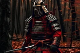 samurai armor, blood, forest