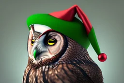 Owl wearing a Christmas hat