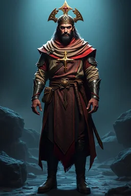 Create an image of an epic looking cleric from a modern RPG video game. Make it look like a cutting edge game screenshot on ps5 with lighting like a modern AAA fantasy RPG. Show the whole body.