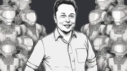 "A captivating image blending the brilliance of tech pioneer Elon Musk with cutting-edge artificial intelligence technologies. Musk is clearly visible, facing the camera with a confident smile that reflects his assurance and enthusiasm. Amidst his face's candid charm, advanced robotic elements are integrated, showcasing the synergy of human ingenuity and AI advancements. This image embodies the perfect balance between humanity and technology, echoing Musk's visionary approach to shaping the futu