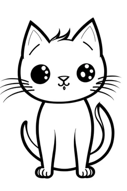 Simple outline of a cute cat, in a cartoon style, black and white