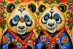 Pandas wearing Chinese masks painting