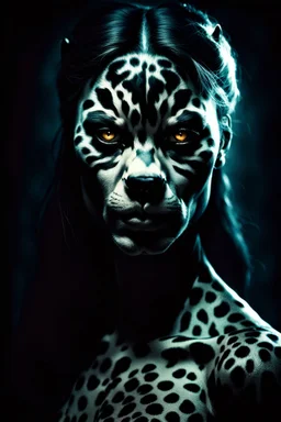 portrait of a women-panther mutant, high contrast, detailed, dark , noir, thriller, deep dark colors, gloomy, cinematic