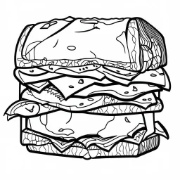 bold and easy Coloring page for toodlers, with a sandwich, very Bold outlines and white background, minimum amount of details, very simple, very thick outlines