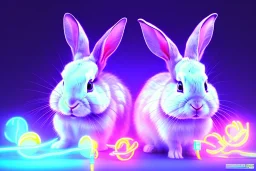 rabbit, neon lighting, neon, cyberpunk, Christmas, cute, hyper detailed, hyper realistic.