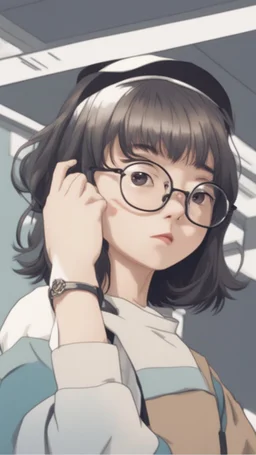 a close up of a person wearing glasses, kpop amino, flat icon, girl wearing round glasses, short black hair with bangs, dora the explorer as real girl, style of hajime isayama, profile picture 1024px, small round face, short bob hair, twitter pfp, photo of the girl, !!wearing modern glasses!!, || very anime