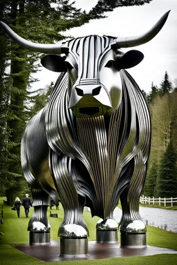 Giant highland cow made of metal