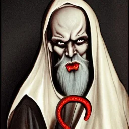 Nosferatu with tentacle beard grey skin and vampire fangs as a Russian Orthodox bishop