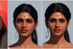 Indian Female character 19 years Proportions of the character the head-to-body ratio . Create a distinctive that helps the character stand out and be easily recognizable Design the character's face, including the shape of the head, eyes, eyebrows, nose, mouth, and ears. Consider the character's personality, age, and any unique that set them apart depth and visual interest. Front, Side, and Back Views: Provide multiple views of the character, including front, side, and back mode sheet