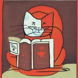 communist kitty reading Wittgenstein's Tractatus Logico Philosophicus in brutalist style