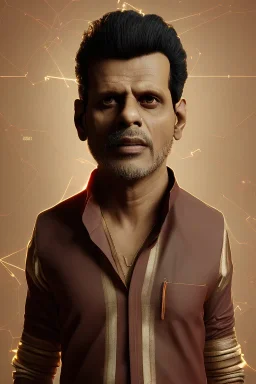 Indian actor Manoj Bajpayee, by Mahmoud Sai, Cartographic, Circuitry, Golden Hour, Closeup-View, 16k, Lumen Global Illumination, Diffraction Grading