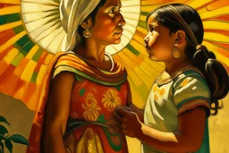 mexican woman and child looking at each other painting neoclassism whole body zoom the sun