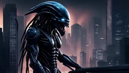 alien predator in the futuristic city