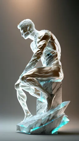 AI 3D shattered glass marble male figure art realisticv2 surrealism 4k resolution octane render volumetric lighting