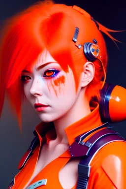 90s anime sci fi orange hair space Captain girl blood on face sacred