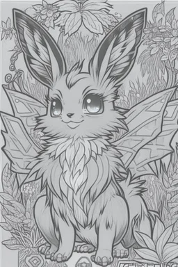 coloring book page of a magical eevee pokemon, monochrome, black and white, sharp, sketch drawing