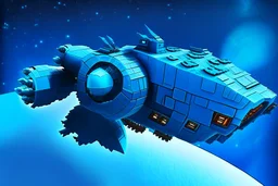 Blue Spaceship, Over Planet, Modern Spaceship, Blocky,