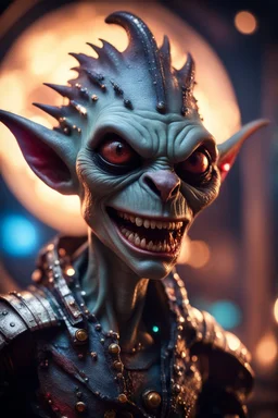 the most effective war paint, portrait of ultimate transcendent happy chat gremlin vampire alien jaws chieftain punk frown with spotlights, in front of space portal dimensional glittering device, bokeh like f/0.8, tilt-shift lens 8k, high detail, smooth render, down-light, unreal engine, prize winning