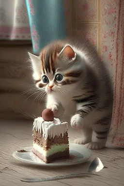 baby cat sneaking cake