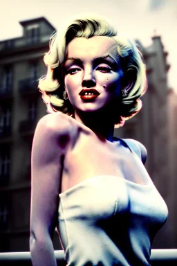 Medium shot portrait, blonde woman, young Marilyn Monroe face, perfect iris, Chanel dress style, paris background, by helmet newton, soft color, highly detailed, unreal engine 5, ray tracing, RTX, lumen lighting, ultra detail, volumetric lighting, 3d, finely drawn, high definition, high resolution.