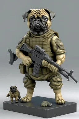 pug soldier with rilfe M4 with helmet ready to go to war realistic