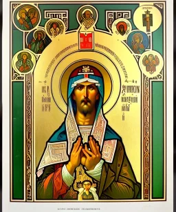 saint patron of photographers holding camera in hands. orthodox icon. Cyrillic inscriptions. hyperdetailed, Alphonse Mucha, poster, illustration, ink, oil on canvas, 18th century atlas