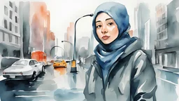 water color Painting. new yorker magazine. Metro. hijab woman's. vector. medicine