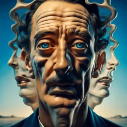 A Salvador Dalí–inspired surreal portrait of a man, revealing recursively nested faces within his features. Dreamlike distortions, melting transitions, and symbolic elements enhance the psychological depth, with cinematic lighting and ultra-realistic detail in 8K resolution.