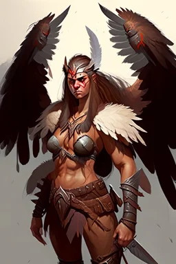 female barbarian dnd character with large wings