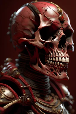 Ultra realistic rendering of samurai, steampunk, blood, guts,Detailed Fantasy Skeleton Horror, Skull bones, Skeleton fighter, D&D Detailed bones and skull, Dirty, Detailed Features, Refine, Refine skull, Human Skull darkred tones,